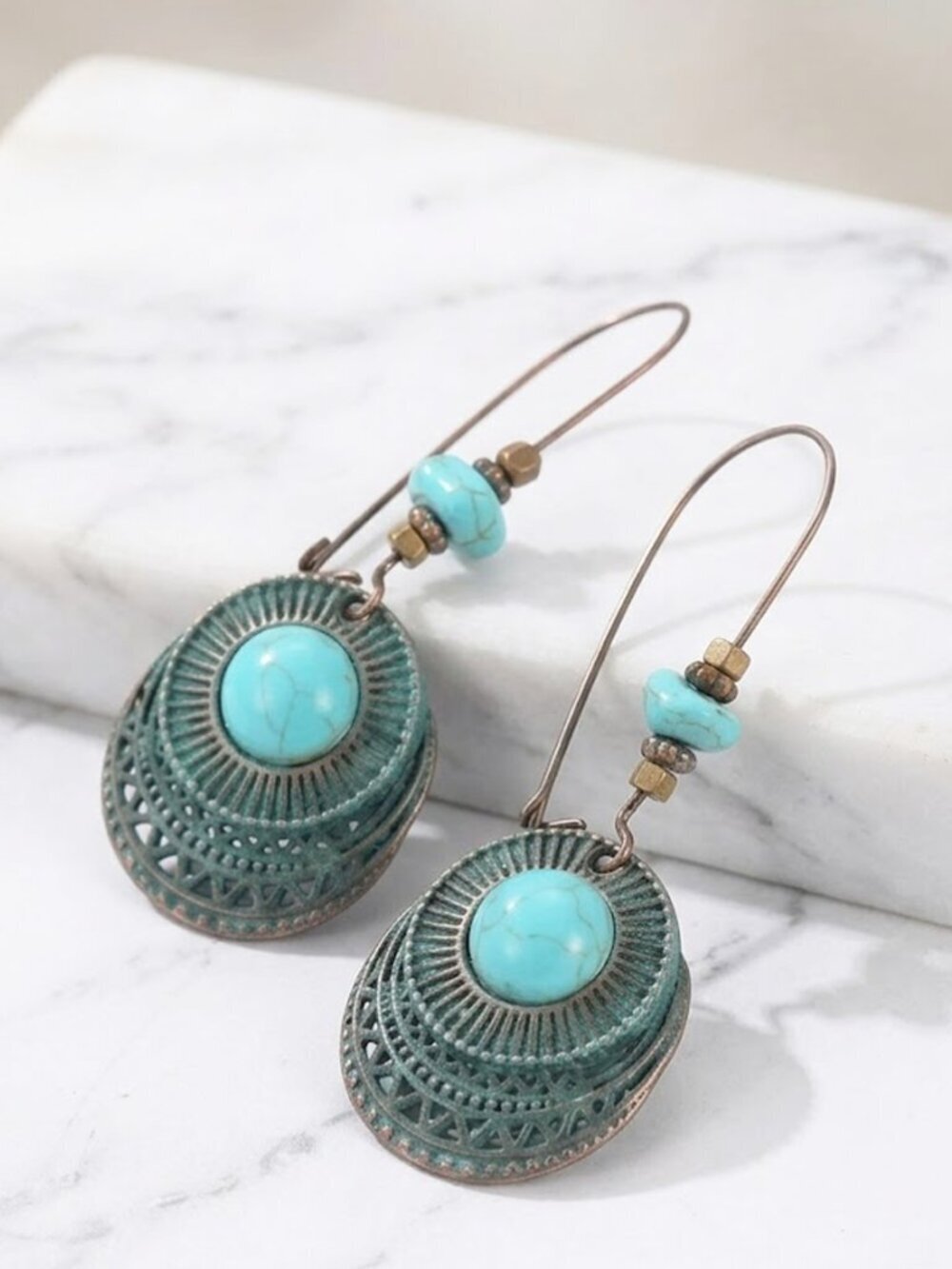 Teal Round Aztec Ladies Earrings